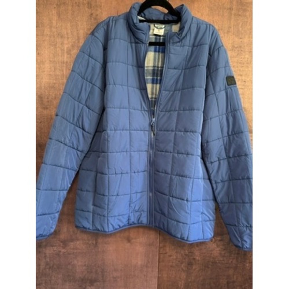 Voyager Mens Blue Quilted Puffer Jacket Plaid Fleece Lined Full Zip XL RN149858